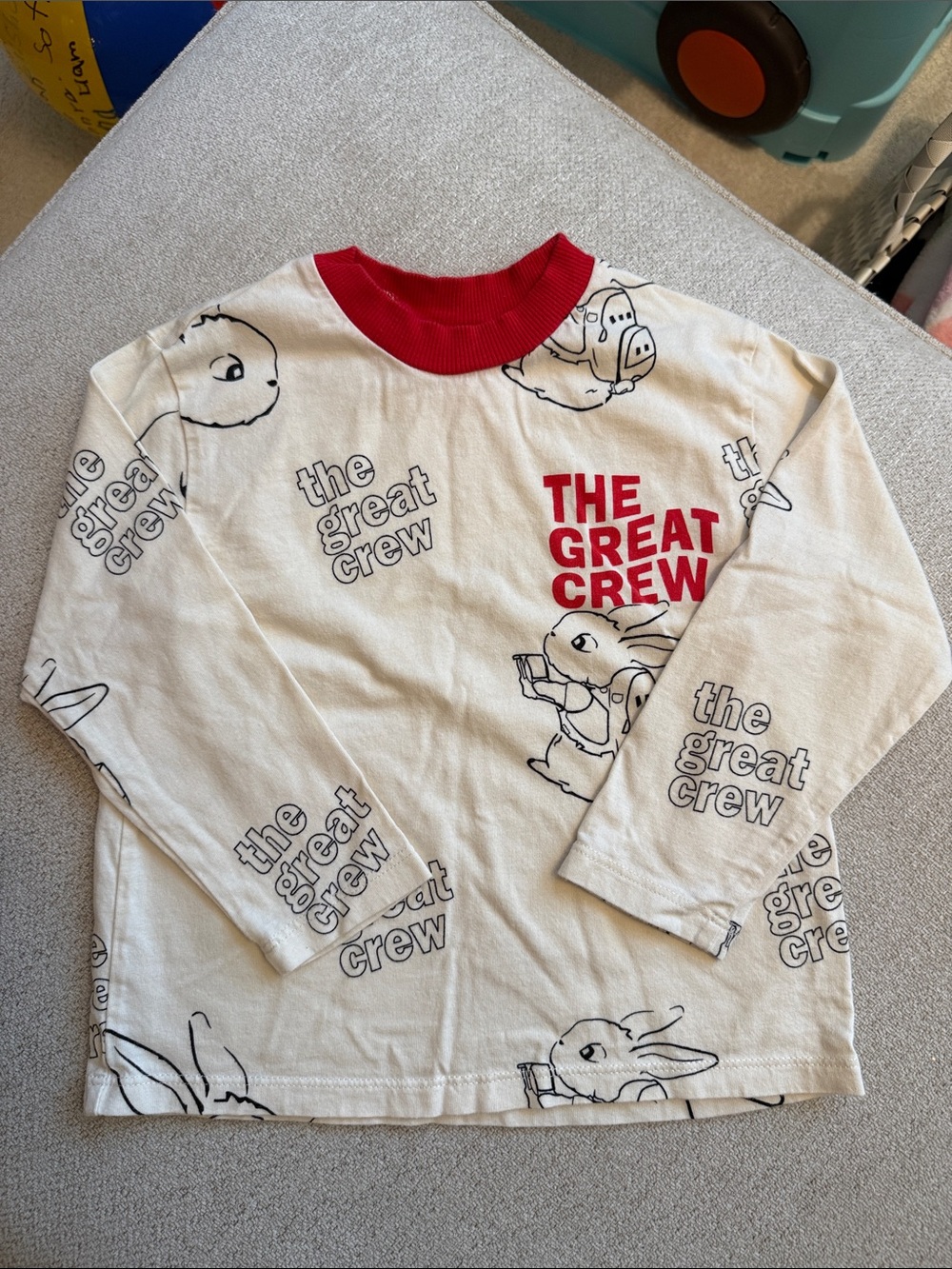 Zara Cream Long-Sleeve Tee with Red Collar and Red Chest Print